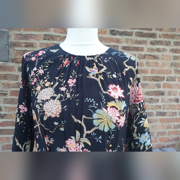 GP & J Baker X H&M Tea Dress Midi Black Flowers Oriental Collab uk10 us6 - Picture 2 of 14